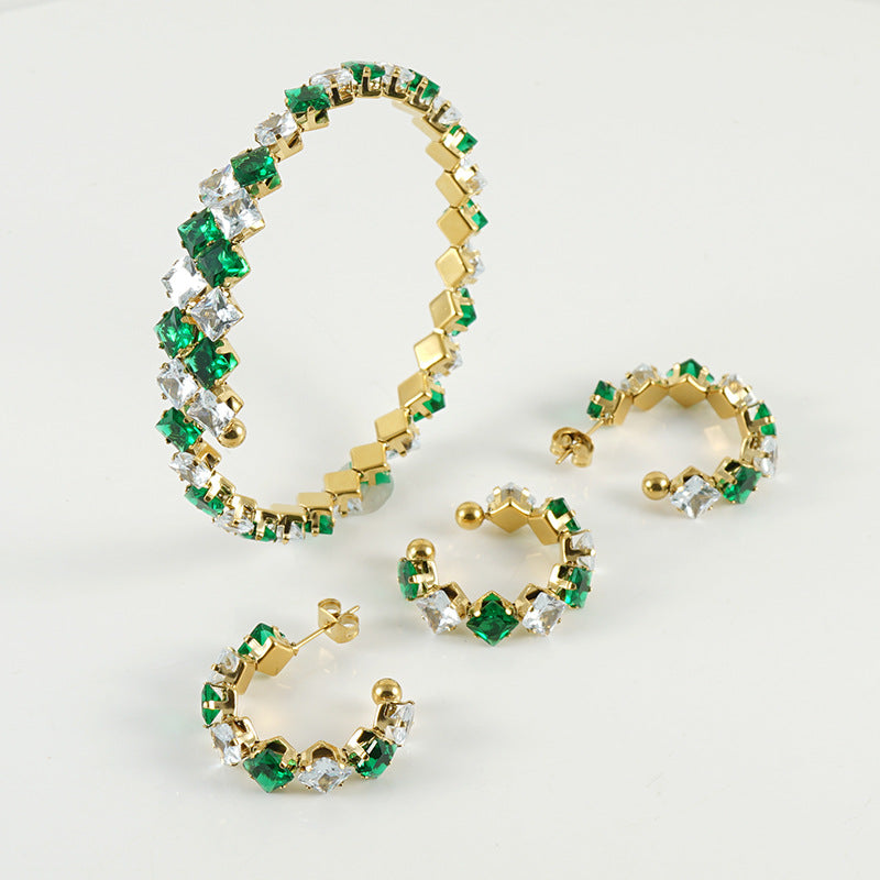 Conjunto de collar de anillos de acero inoxidable chapado en oro de joyería al por mayor